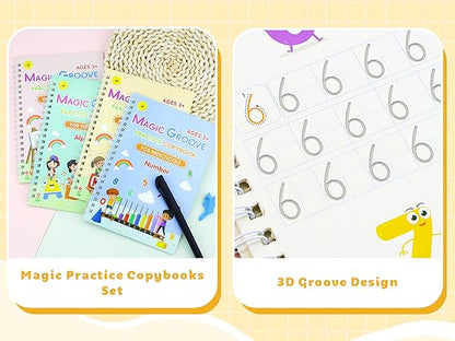 Reusable Magic Ink Copy Books for Kids (Pack of 5) – Auto Erase Handwriting Practice Books with 3 Magic Pens & 20 Refills | Writing, Drawing & Learning Set