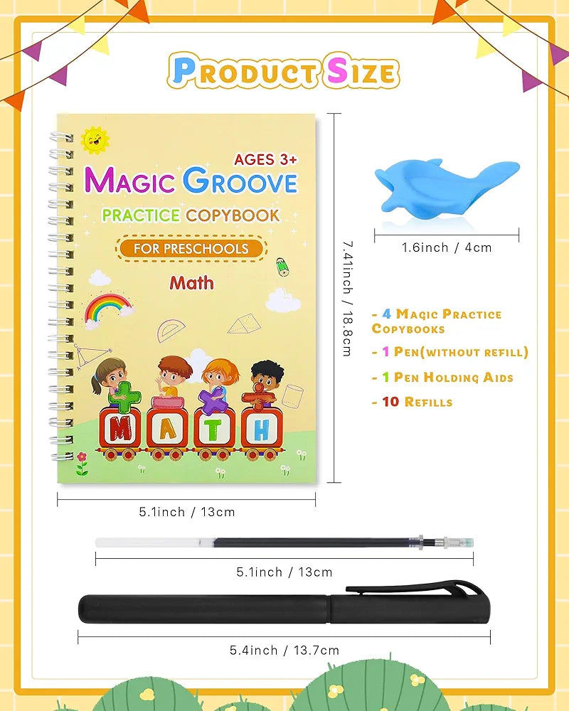 Reusable Magic Ink Copy Books for Kids (Pack of 5) – Auto Erase Handwriting Practice Books with 3 Magic Pens & 20 Refills | Writing, Drawing & Learning Set
