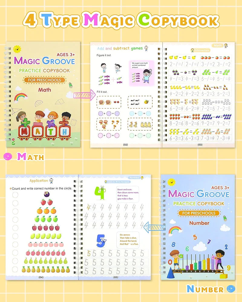Reusable Magic Ink Copy Books for Kids (Pack of 5) – Auto Erase Handwriting Practice Books with 3 Magic Pens & 20 Refills | Writing, Drawing & Learning Set