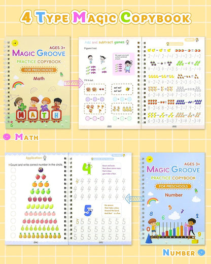 Reusable Magic Ink Copy Books for Kids (Pack of 5) – Auto Erase Handwriting Practice Books with 3 Magic Pens & 20 Refills | Writing, Drawing & Learning Set