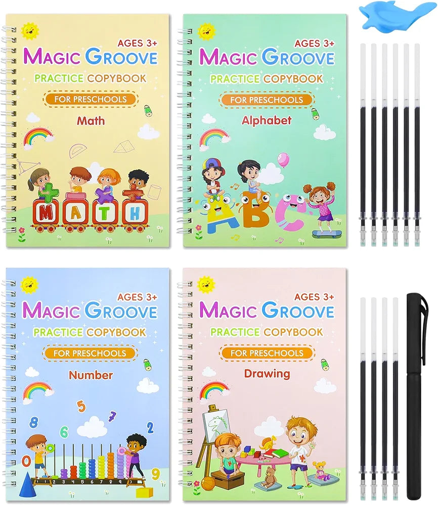 Reusable Magic Ink Copy Books for Kids (Pack of 5) – Auto Erase Handwriting Practice Books with 3 Magic Pens & 20 Refills | Writing, Drawing & Learning Set