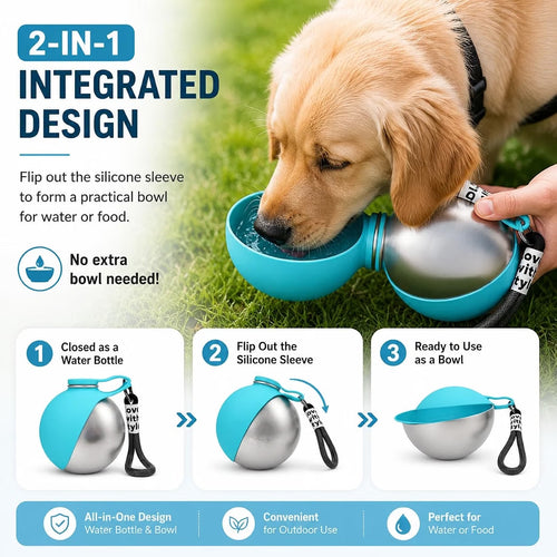 Care On-The-Go: 2-in-1 Stainless Steel Dog Water Bottle & Bowl (310ml)